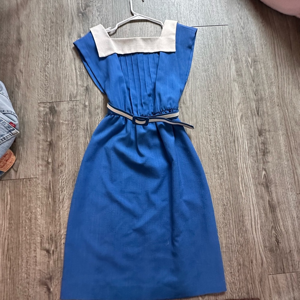 R&K Blue Midi Dress with Cream Details